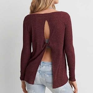 American Eagle Ribbed Open Back Sweater in Burgundy Size XS